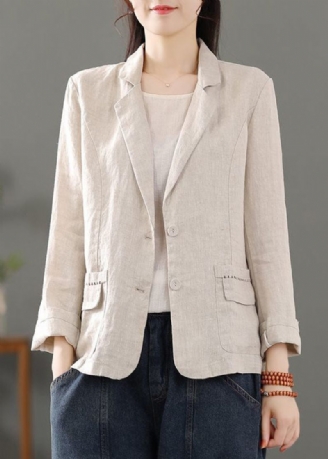 Casual Beige Lommer Patchwork Button Linned Frakker Forår