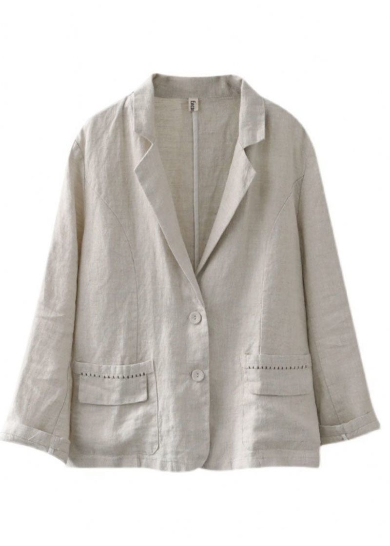 Casual Beige Lommer Patchwork Button Linned Frakker Forår - Dame vinterfrakker