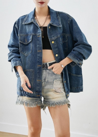 Casual Blå Oversized Patchwork Denimfrakker Efterår