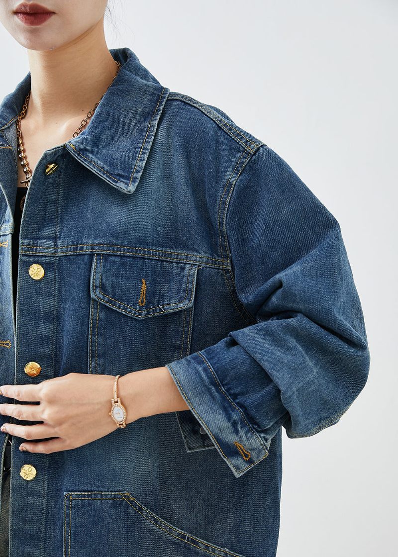 Casual Blå Oversized Patchwork Denimfrakker Efterår - Dame vinterfrakker