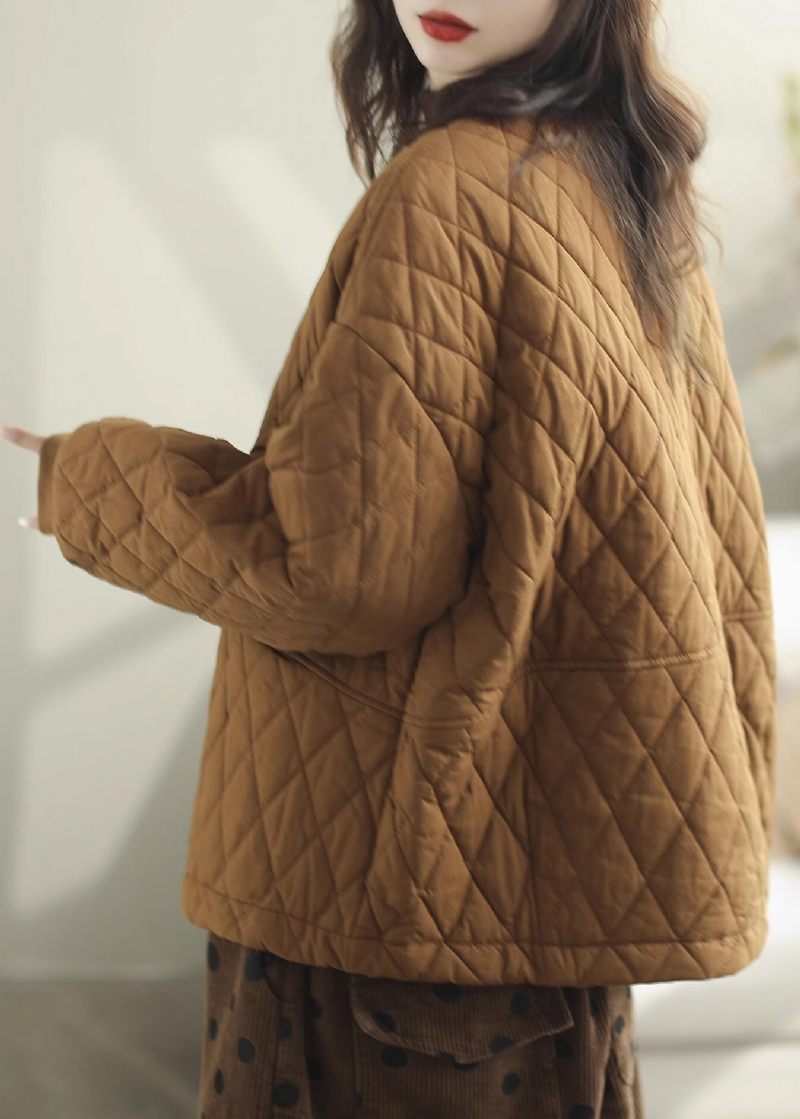 Casual Brun Oversized Varm Fin Bomuld Fyldt Frakker Vinter - Dame vinterfrakker