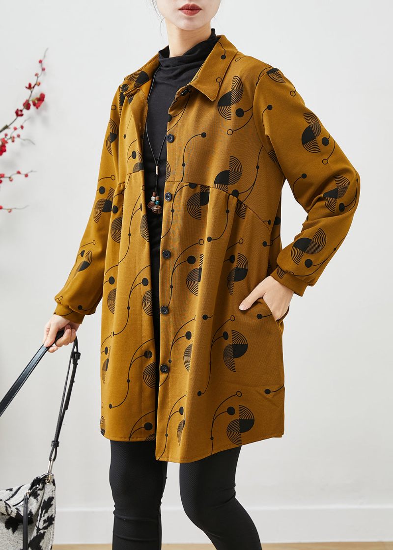 Casual Gul Oversized Print Bomuld Frakker Forår