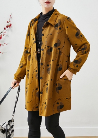 Casual Gul Oversized Print Bomuld Frakker Forår