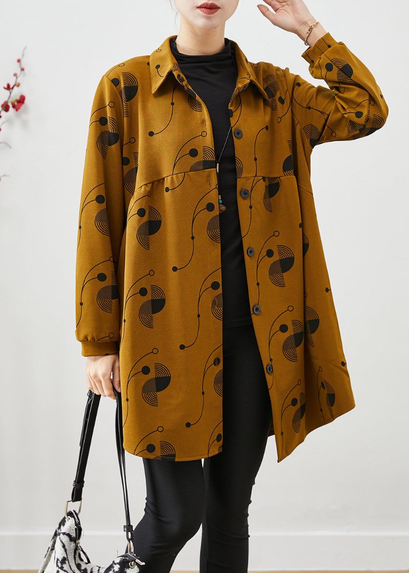 Casual Gul Oversized Print Bomuld Frakker Forår - Dame vinterfrakker