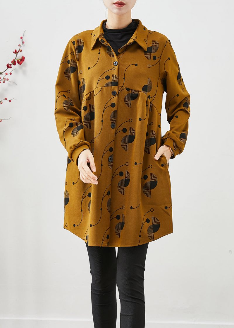 Casual Gul Oversized Print Bomuld Frakker Forår - Dame vinterfrakker