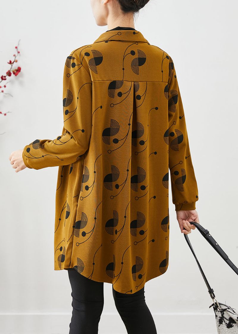 Casual Gul Oversized Print Bomuld Frakker Forår - Dame vinterfrakker