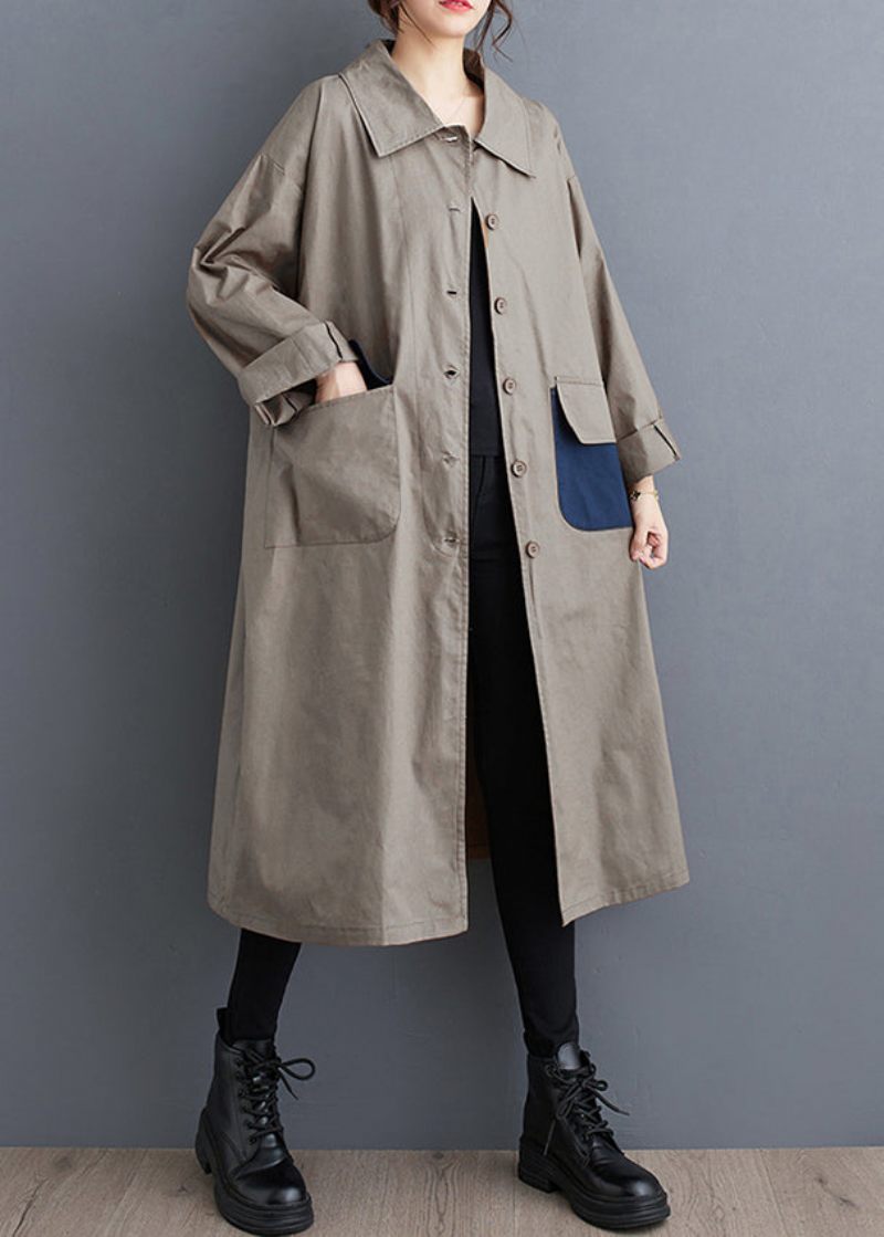 Casual Khaki Peter Pan Kravelommer Bomuld Trench Fall - Dame vinterfrakker