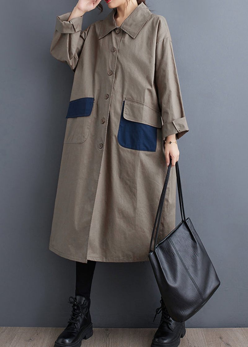 Casual Khaki Peter Pan Kravelommer Bomuld Trench Fall - Dame vinterfrakker