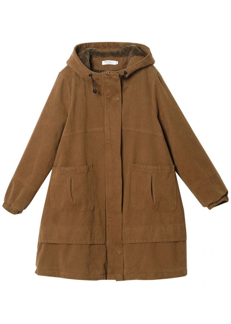 Casual Khaki Snøre Lommer Bomuld Fyldt Parka Winter - Kaki