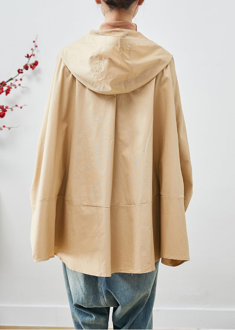 Chic Khaki Oversized Patchwork Bomuld Frakker Batwing Sleeve - Dame vinterfrakker