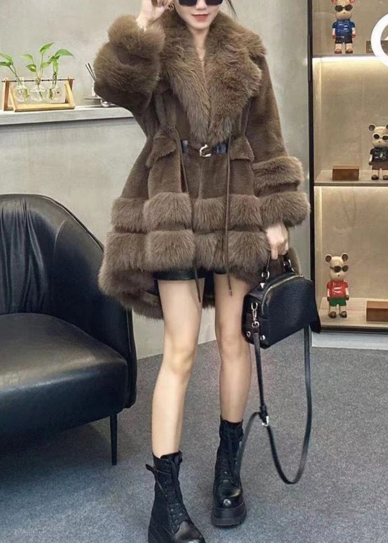 Chic Leopard Peter Pan Krave Snøre Patchwork Fuzzy Fur Fluffy Coats Vinter - Dame vinterfrakker