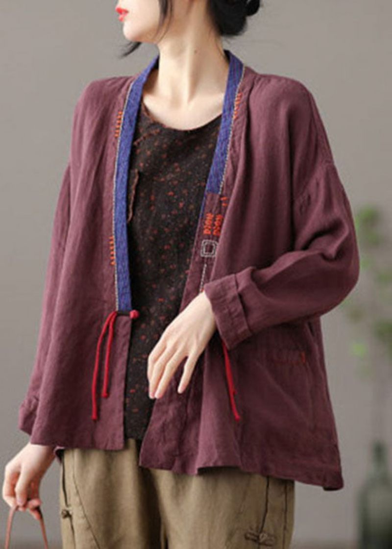 Chic Mulberry Broderet Patchwork Loose Coat Spring