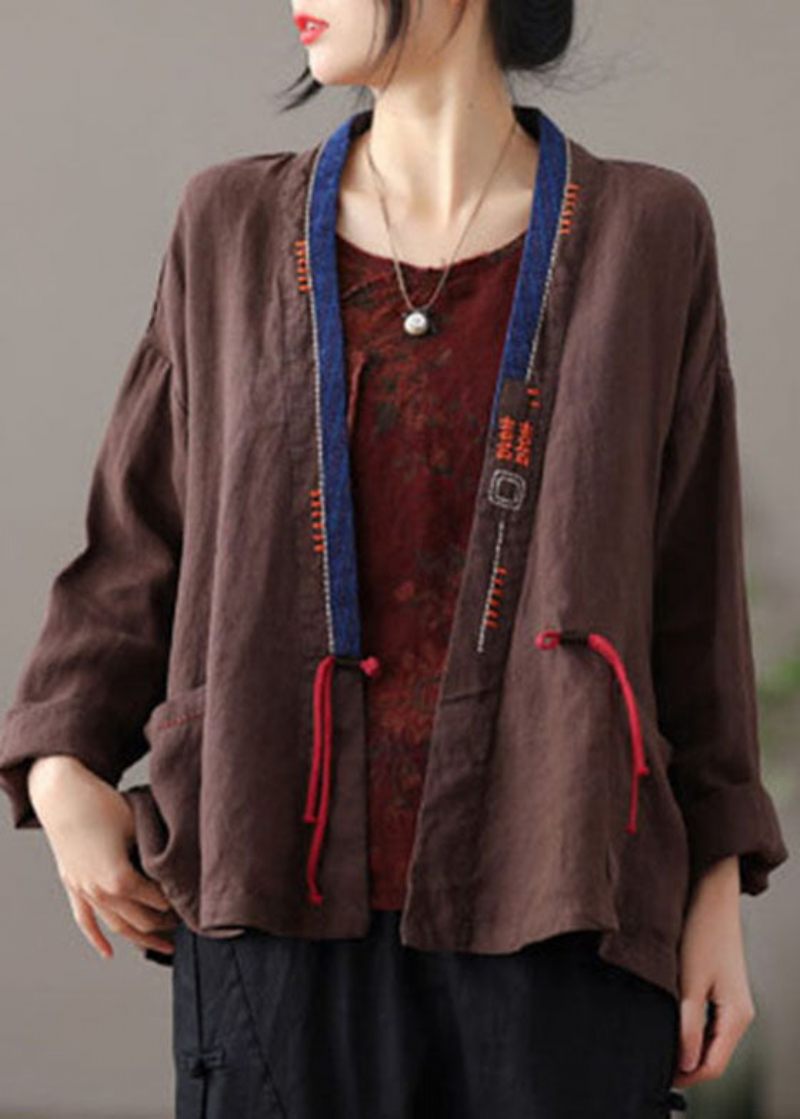 Chic Mulberry Broderet Patchwork Loose Coat Spring - Mulberry