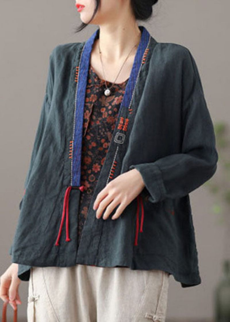 Chic Mulberry Broderet Patchwork Loose Coat Spring - Mulberry