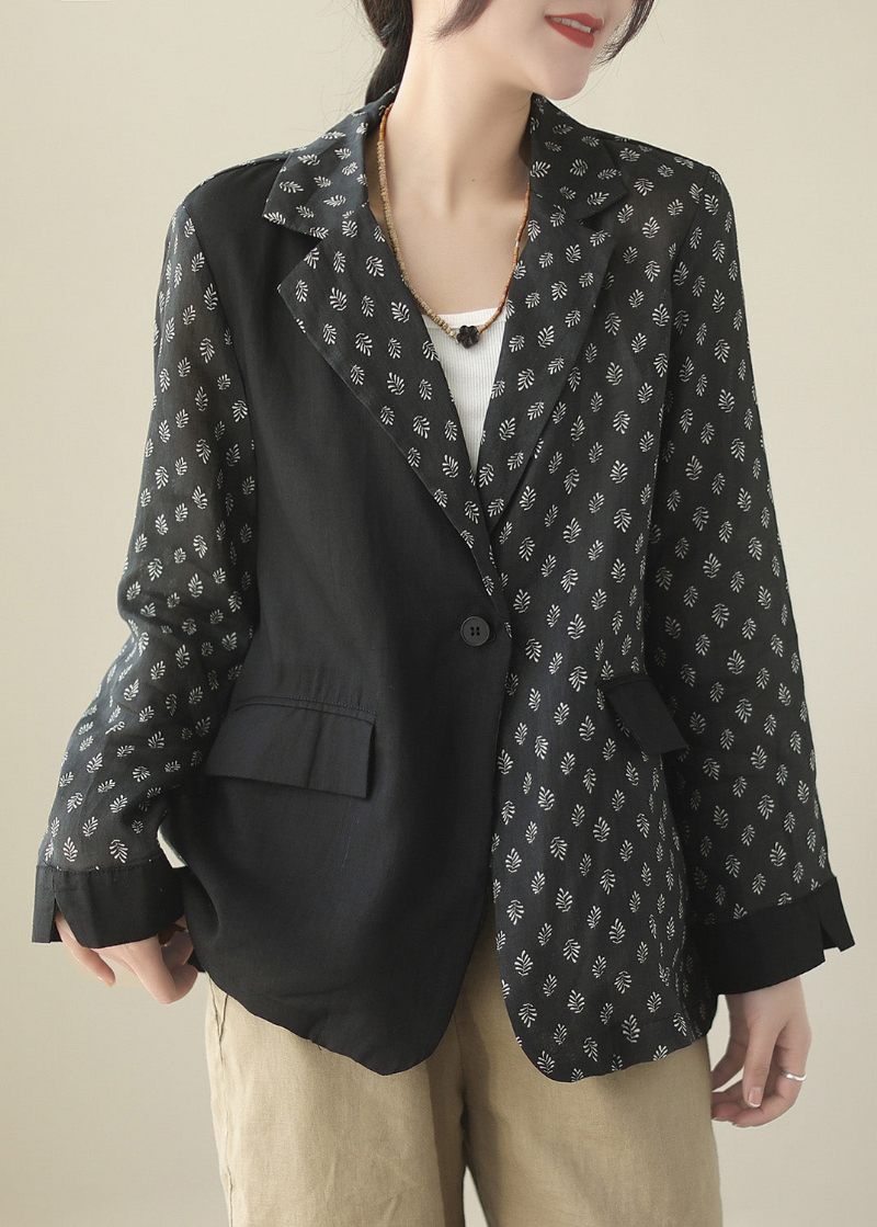 Chic Sort Patchwork Knap Ramie Coat Spring