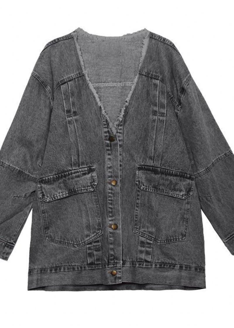 Dame Denimblå Fin Trenchcoat Shape Button Down Outwear - Blå