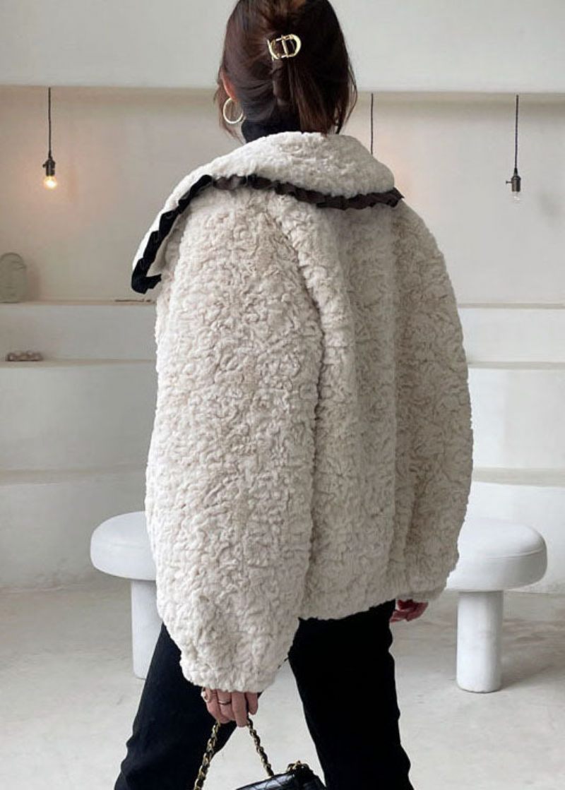 Diy Abrikos Peter Pan Kraveknap Faux Fur Vinterfrakke - Dame vinterfrakker