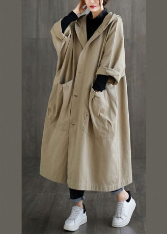 Diy Khaki Hooded Lommer Bomuld Coat Spring