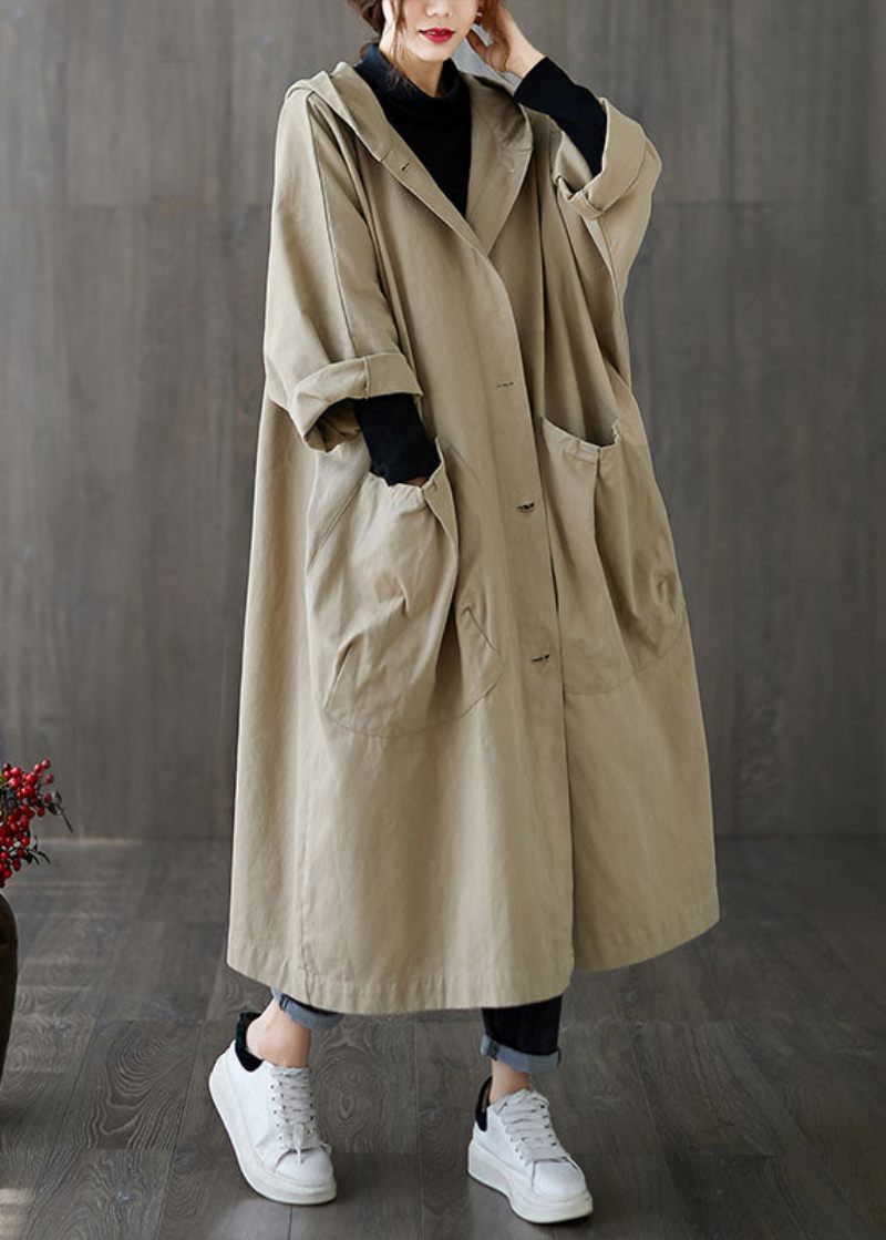 Diy Khaki Hooded Lommer Bomuld Coat Spring - Dame vinterfrakker