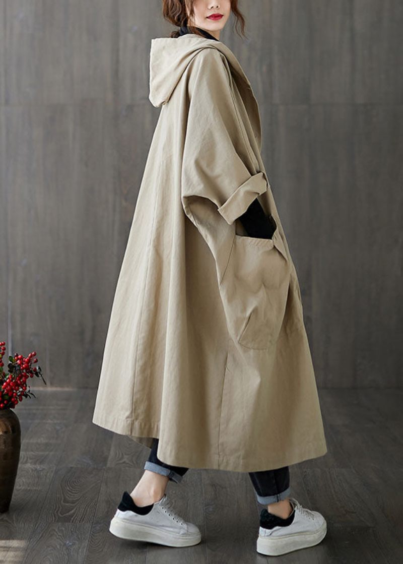 Diy Khaki Hooded Lommer Bomuld Coat Spring - Dame vinterfrakker