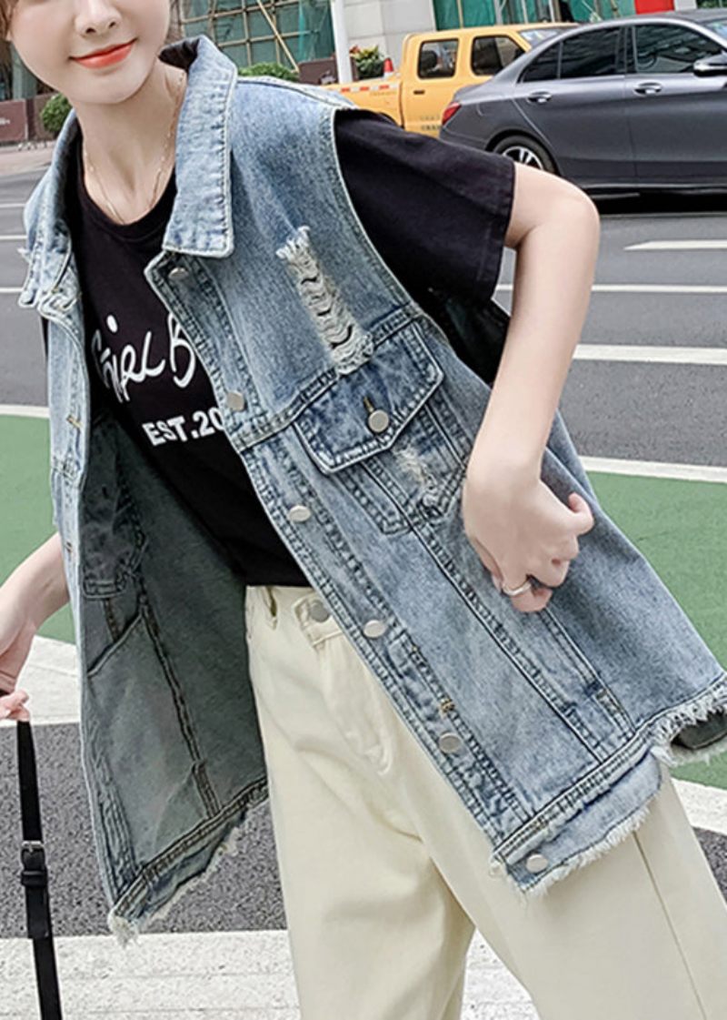 Diy Lyseblå Peter Pan Krave Denim Vest Ærmeløs