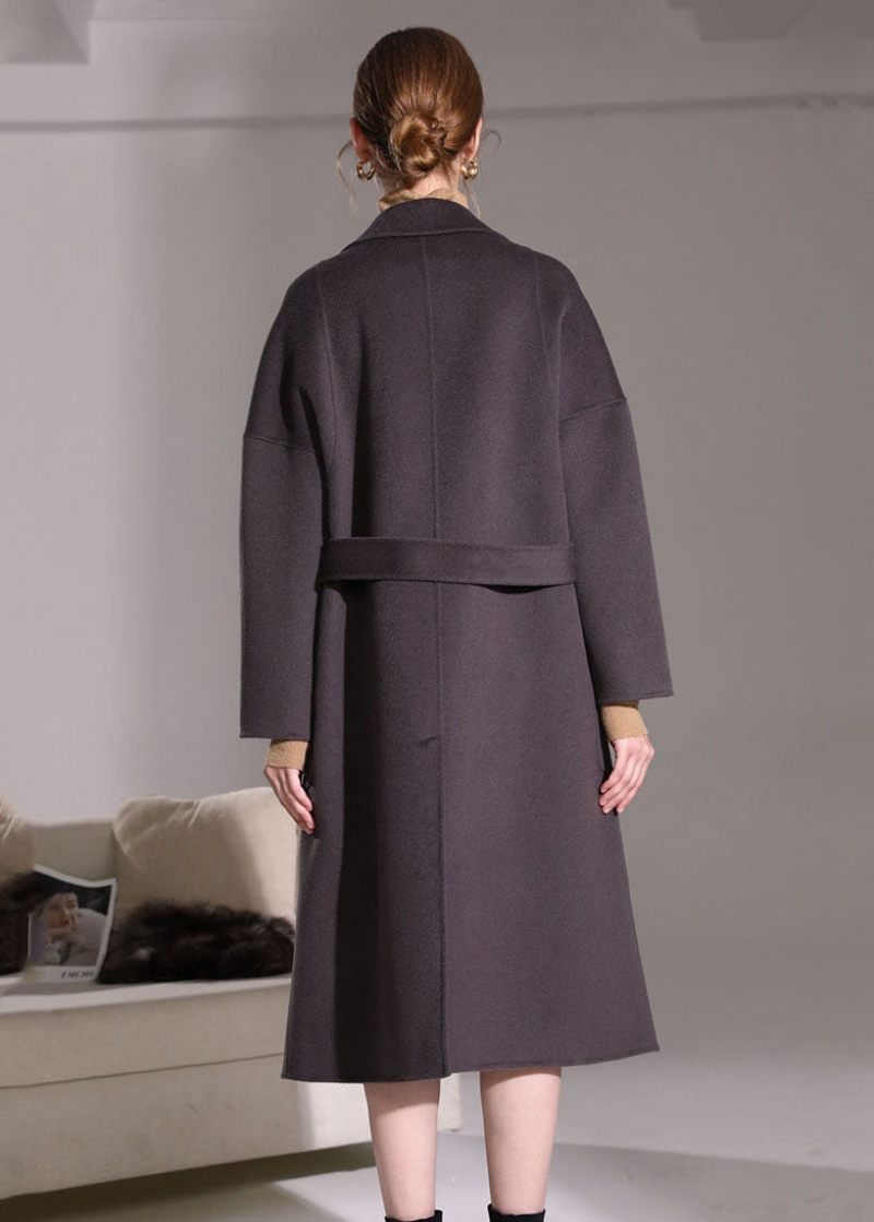 Elegant Mørk Lilla Peter Pan Kravelommer Woolen Wrap Coat Vinter - Mørk Lilla