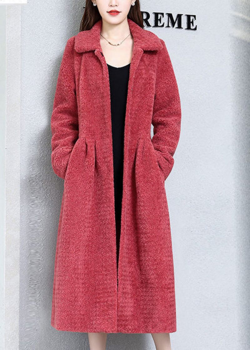 Elegant Vandmelon Rød Peter Pan Krave Tyk Cashmere Trench Winter - Dame vinterfrakker