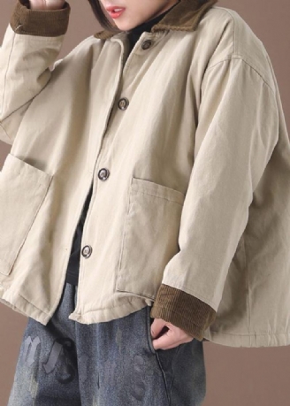 Enkel Beige Fine Kranfrakker Work Revers Patchwork Outwear