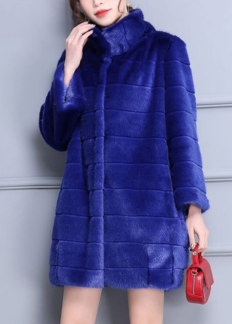 Fashion Blue Oversized Varm Fuzzy Fur Fluffy Coats Vinter - Dame vinterfrakker