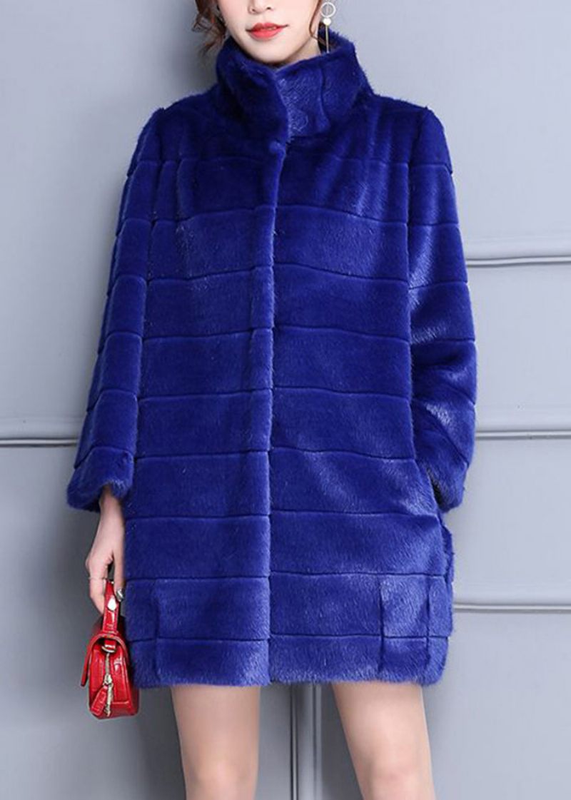 Fashion Blue Oversized Varm Fuzzy Fur Fluffy Coats Vinter - Dame vinterfrakker