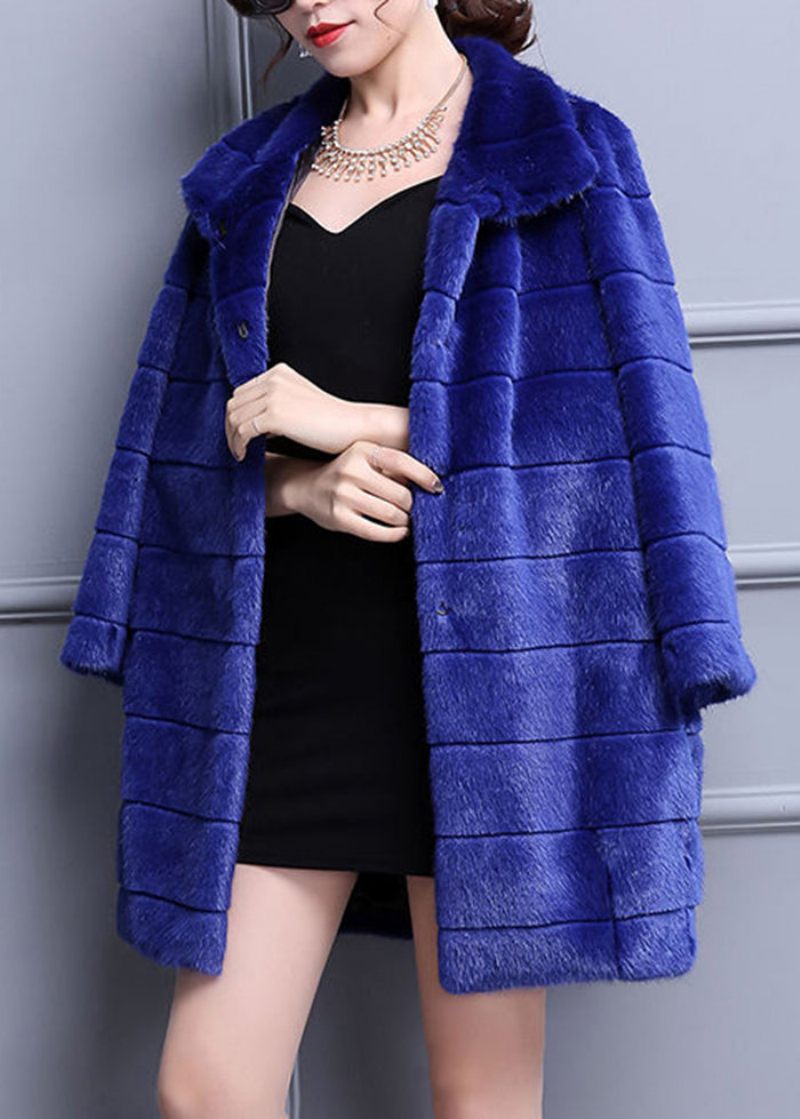 Fashion Blue Oversized Varm Fuzzy Fur Fluffy Coats Vinter - Dame vinterfrakker