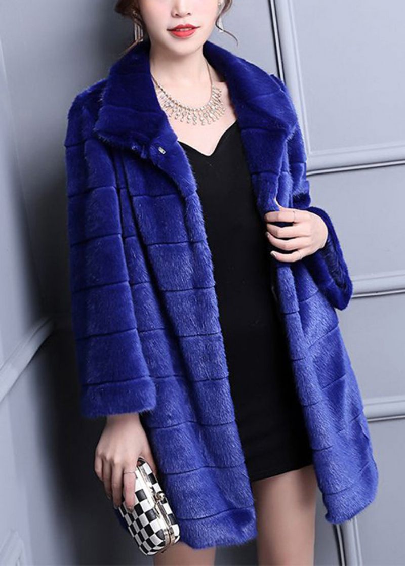 Fashion Blue Oversized Varm Fuzzy Fur Fluffy Coats Vinter - Dame vinterfrakker