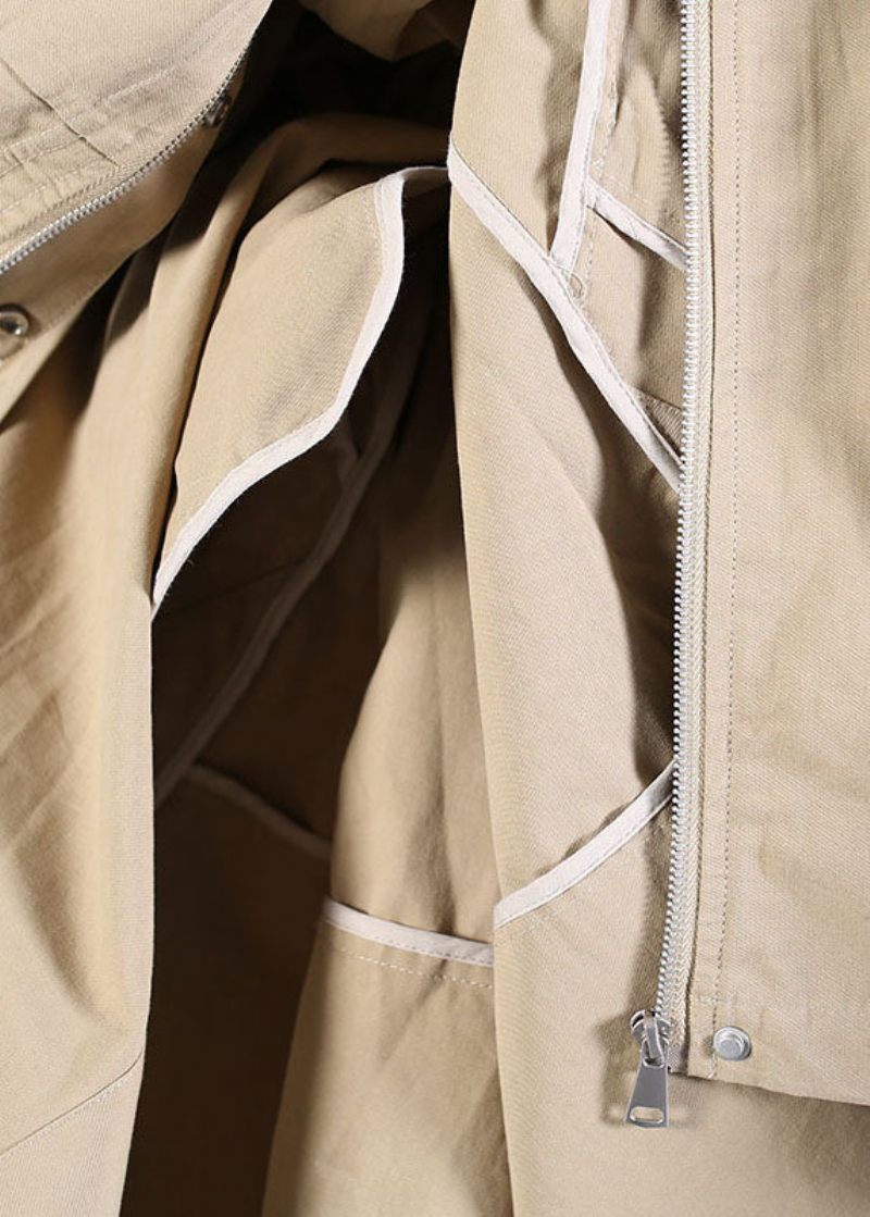 Fashion Khaki Zip Up Lommer Bomuld Trenchcoats Forår - Dame vinterfrakker