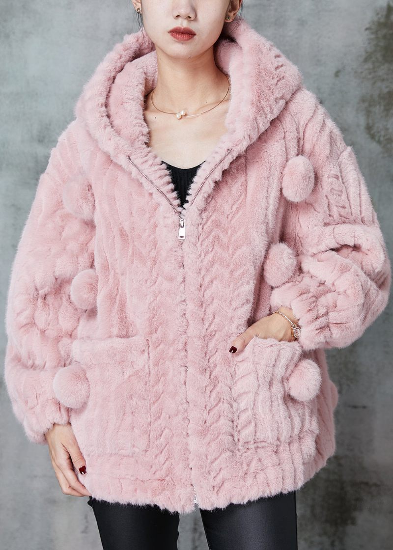 Fashion Pink Hætte Fuzzy Fur Fluffy Coat Outwear Spring - Dame vinterfrakker