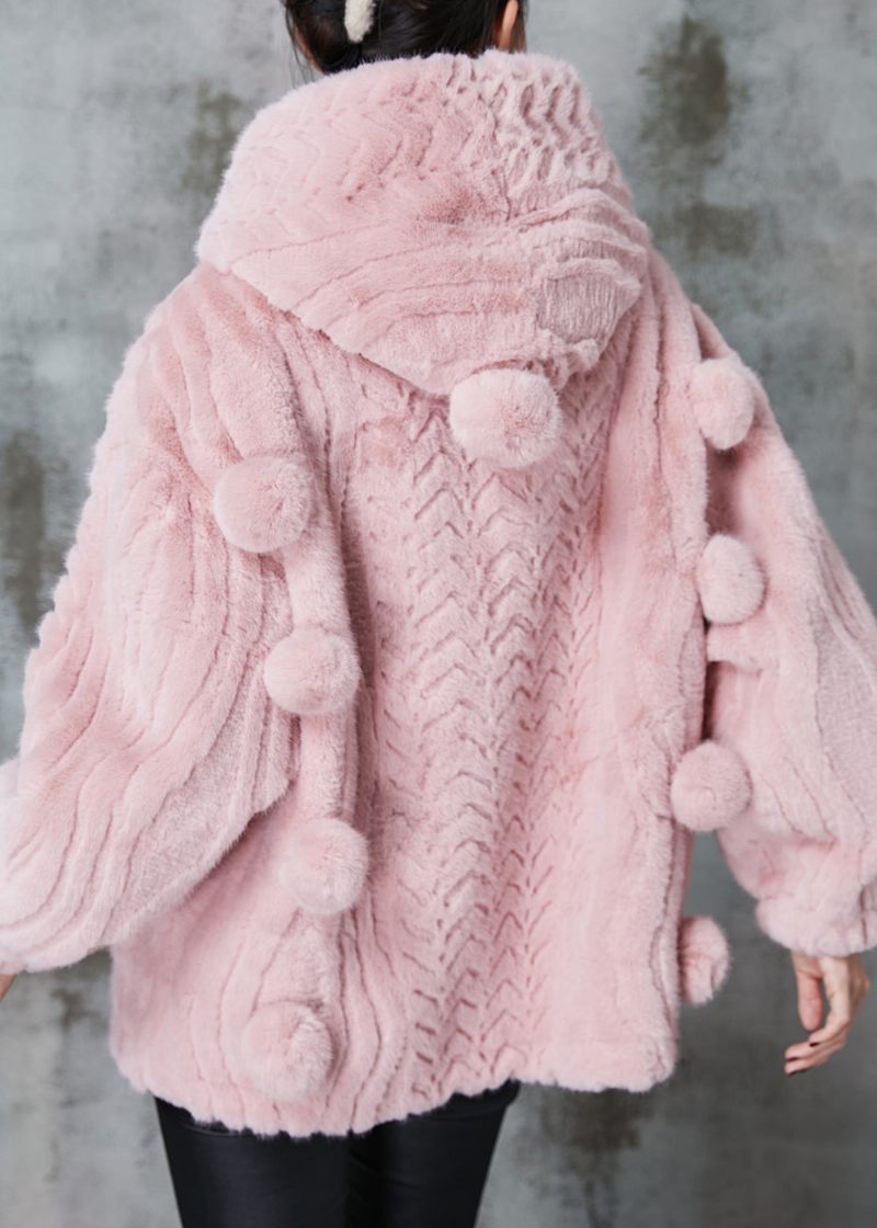 Fashion Pink Hætte Fuzzy Fur Fluffy Coat Outwear Spring - Dame vinterfrakker