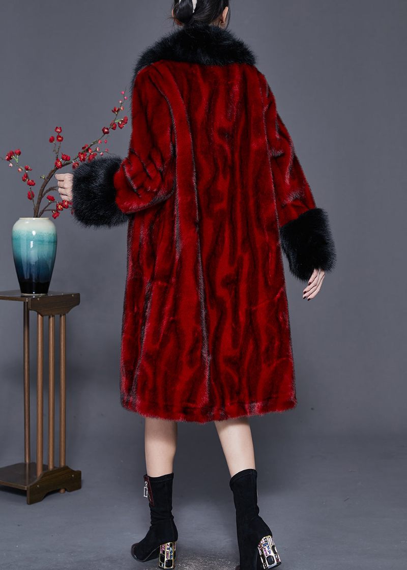 Fine Mulberry Oversized Stribede Faux Fur Coats Spring - Dame vinterfrakker