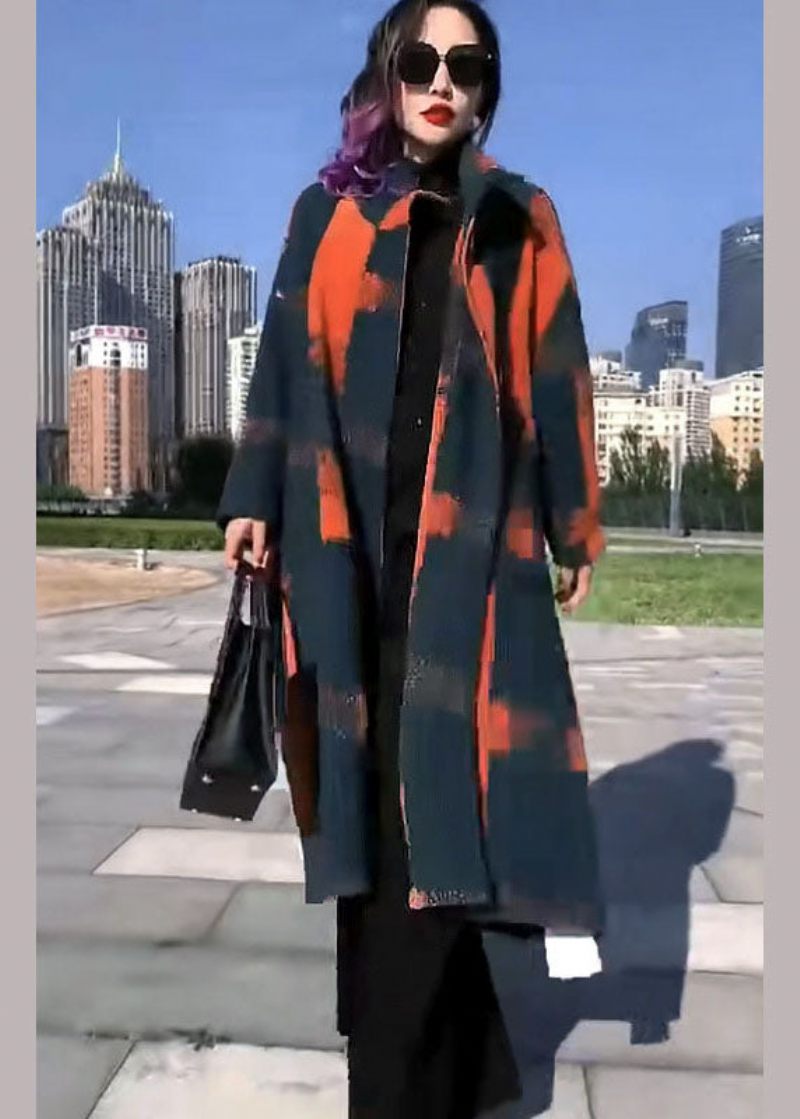 Fint Orange Print Ulden Loose Circle Vinter Trenchcoats