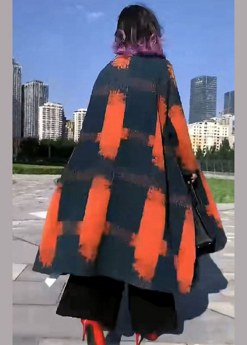 Fint Orange Print Ulden Loose Circle Vinter Trenchcoats - Dame vinterfrakker