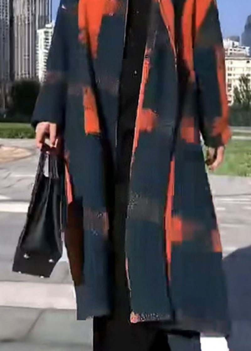 Fint Orange Print Ulden Loose Circle Vinter Trenchcoats - Dame vinterfrakker