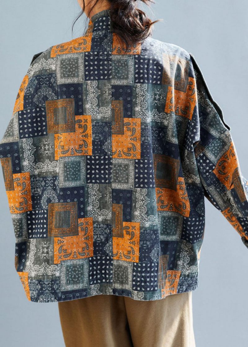 Fransk Army Grøn Lynlås Oversized Patchwork Bomuld Frakker Fall - Dame vinterfrakker