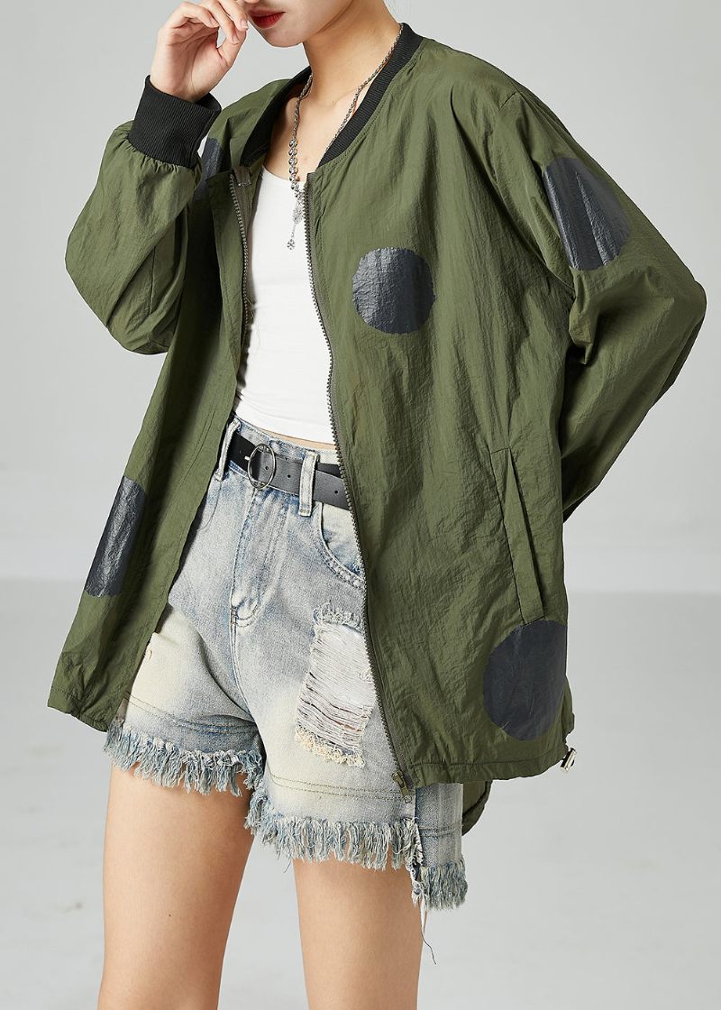 Fransk Army Grøn Oversized Patchwork Snøre Silke Coats Spring