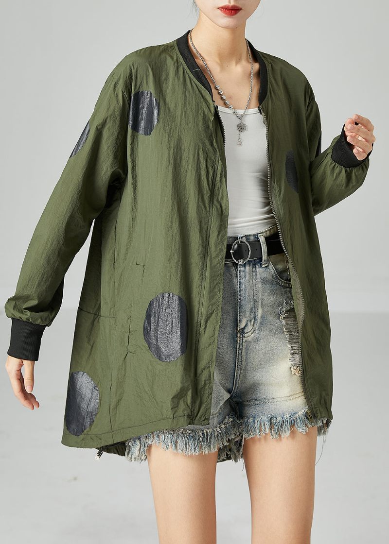 Fransk Army Grøn Oversized Patchwork Snøre Silke Coats Spring - Dame vinterfrakker