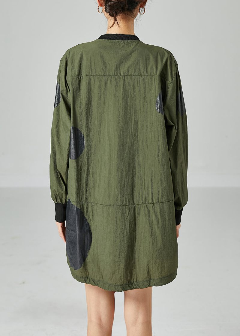 Fransk Army Grøn Oversized Patchwork Snøre Silke Coats Spring - Dame vinterfrakker