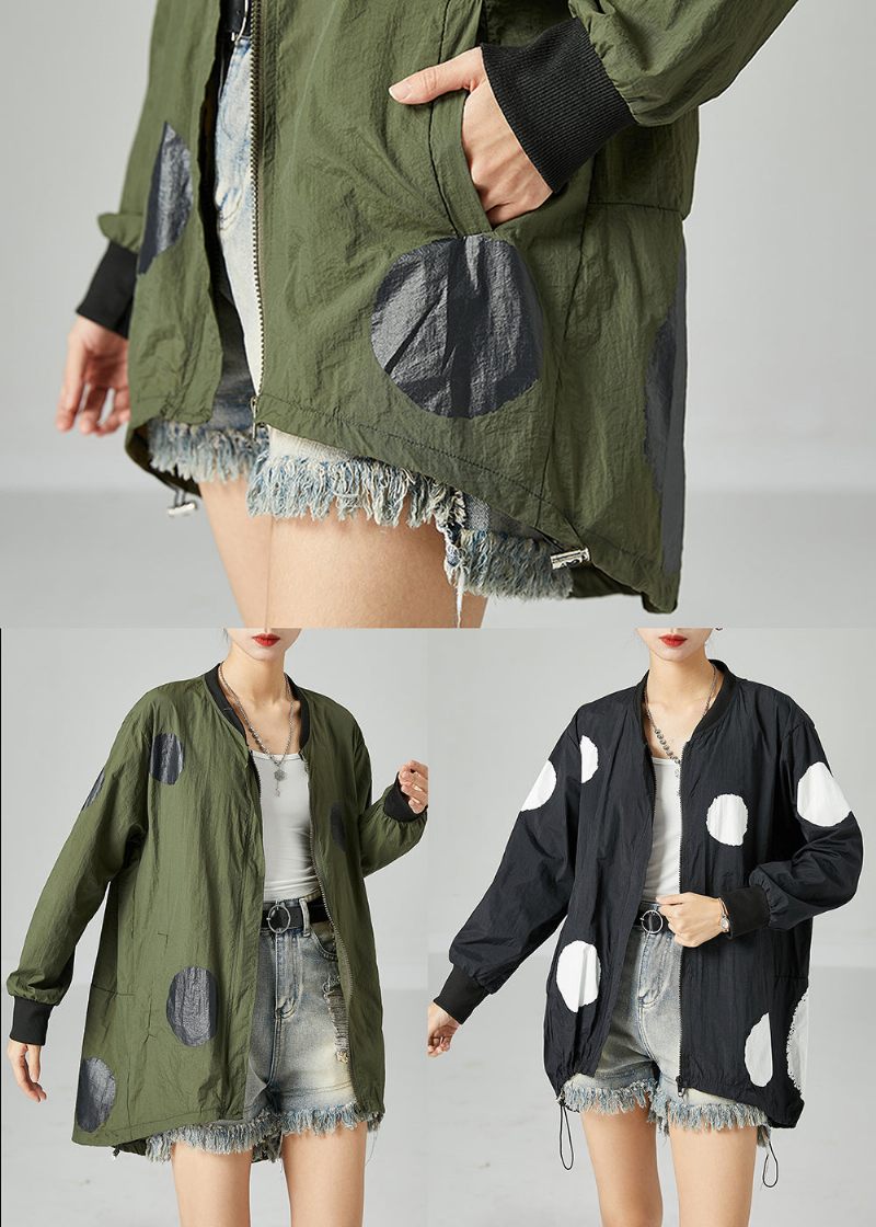 Fransk Army Grøn Oversized Patchwork Snøre Silke Coats Spring - Dame vinterfrakker