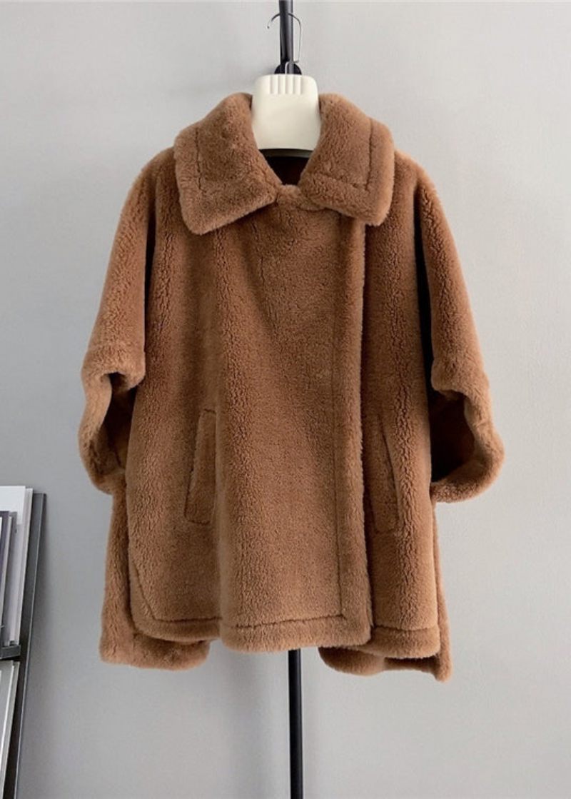 Fransk Beige Firkantet Krave Lommer Uld Cape Coats Vinter - Dame vinterfrakker