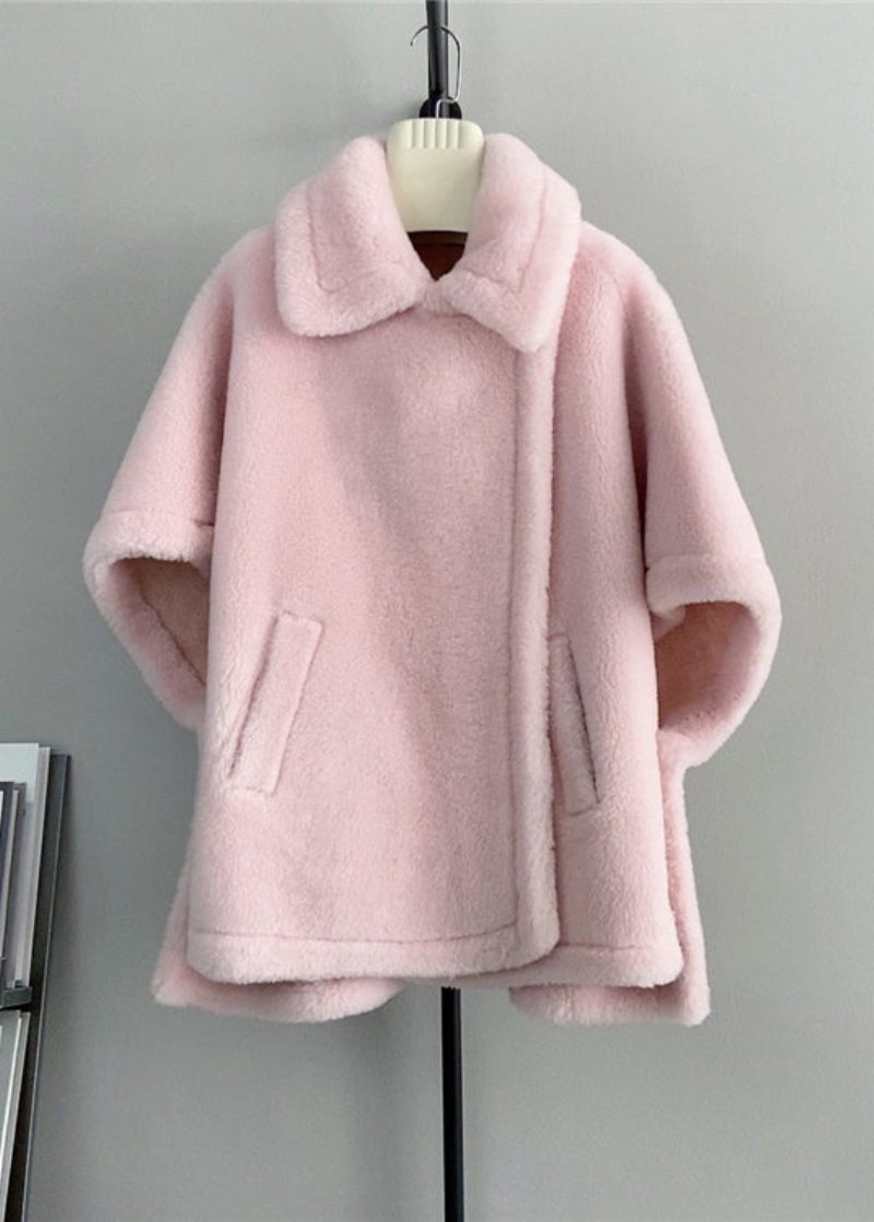 Fransk Beige Firkantet Krave Lommer Uld Cape Coats Vinter - Dame vinterfrakker