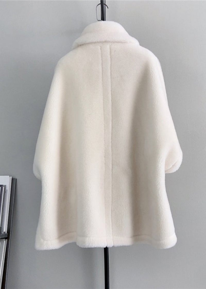 Fransk Beige Firkantet Krave Lommer Uld Cape Coats Vinter - Dame vinterfrakker