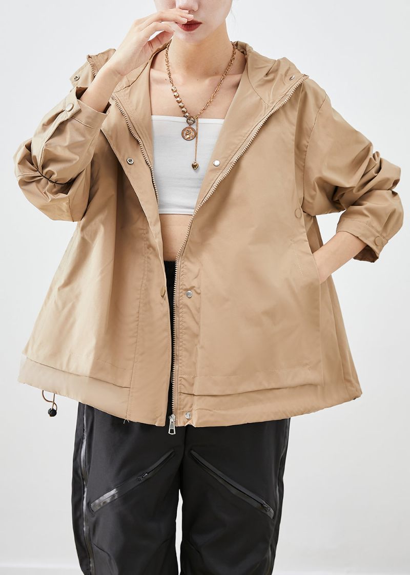 Fransk Khaki Hætte Oversized Cotton Coat Outwear Efterår - Dame vinterfrakker