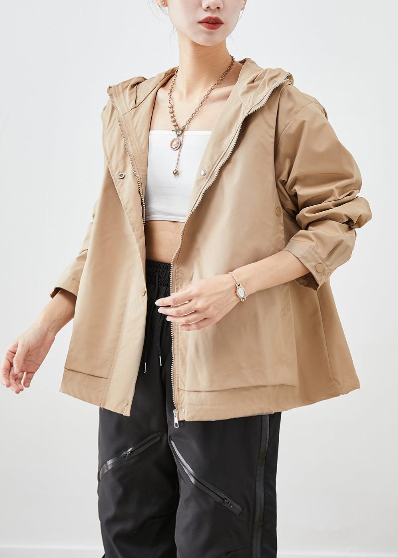 Fransk Khaki Hætte Oversized Cotton Coat Outwear Efterår - Dame vinterfrakker