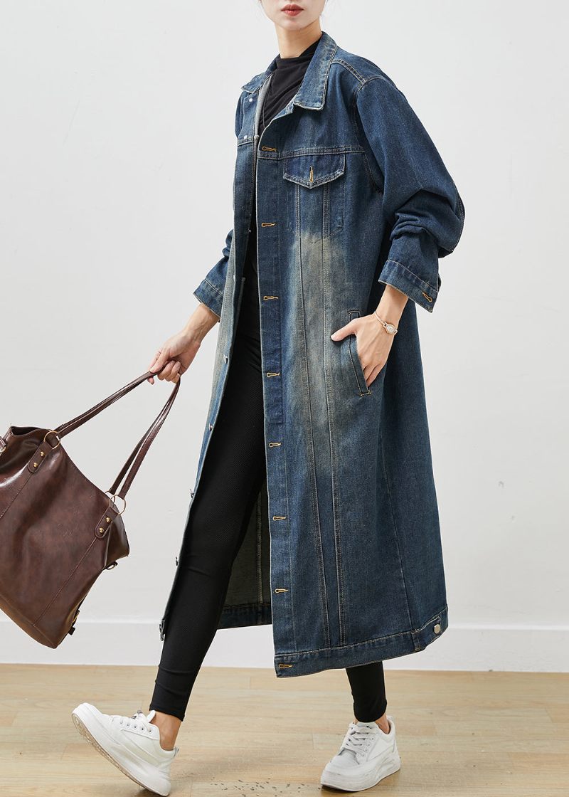 Fransk Navy Oversized Button Down Denim Trench Spring